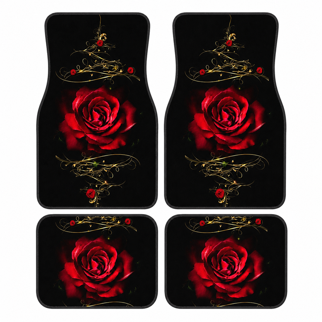 Rose Printed Car Floor Mats Set of 4 Pieces