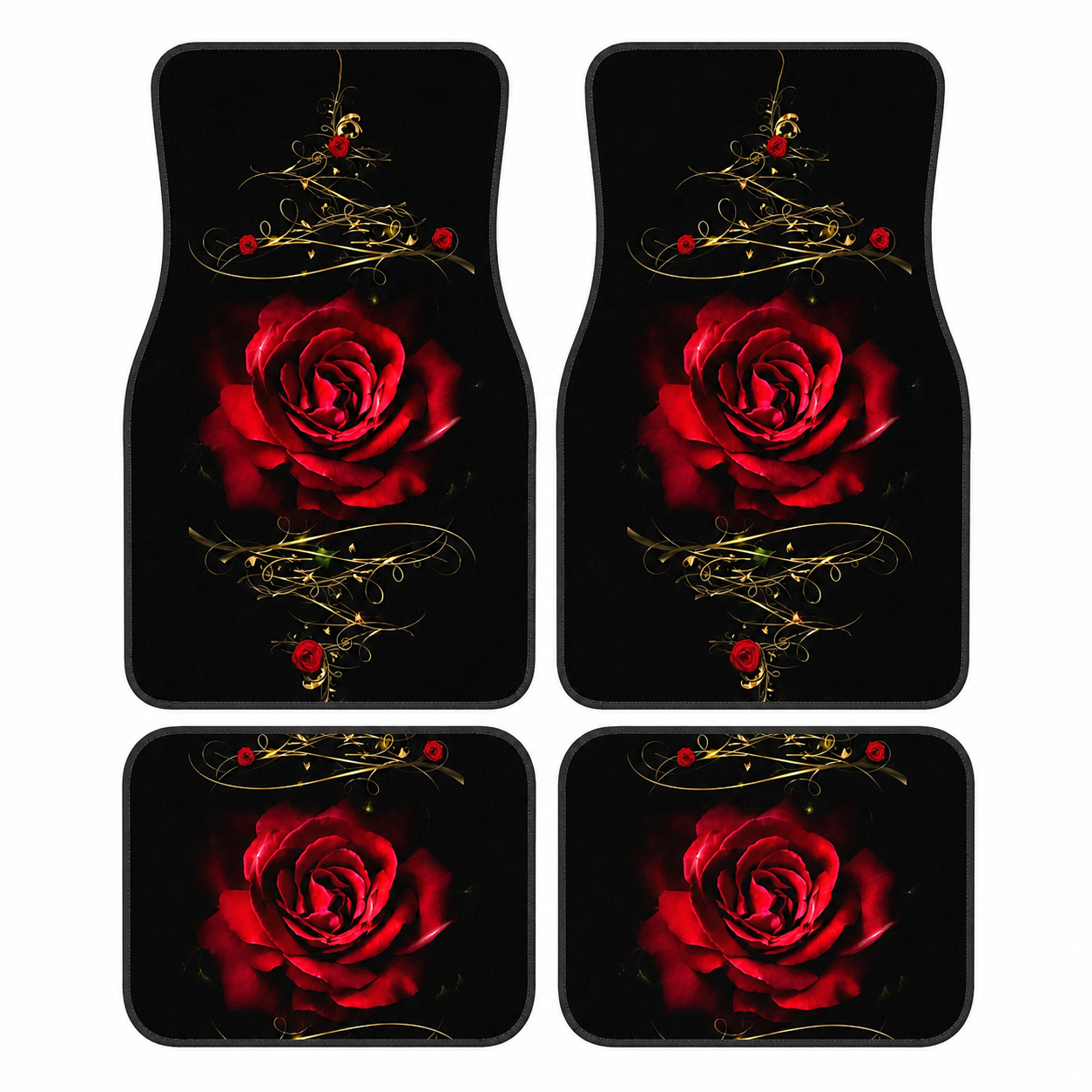 Rose Printed Car Floor Mats Set of 4 Pieces