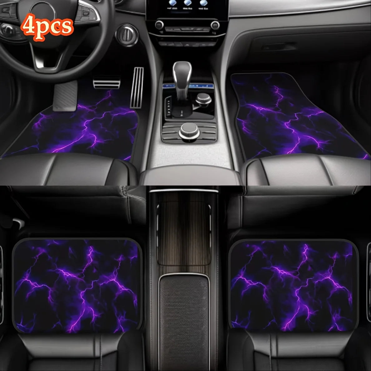 Purple Lightning Pattern Car Mats