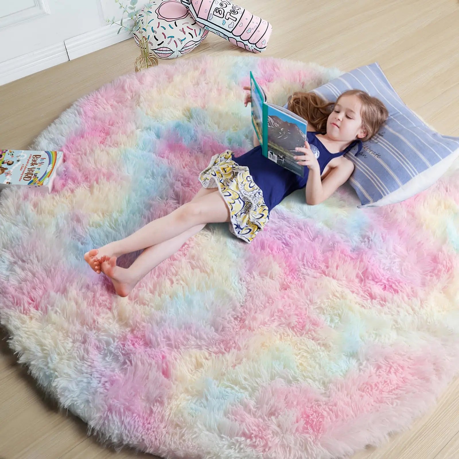 Rainbow Fluffy Round Floor Mat