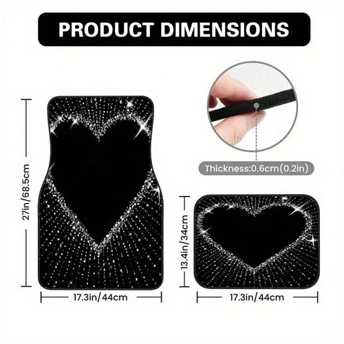 4pcs Car Floor Mats Black Heart