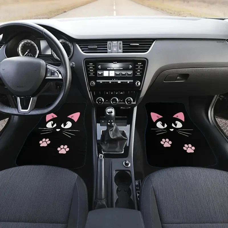 Cartoon Cat Black Floor Mat