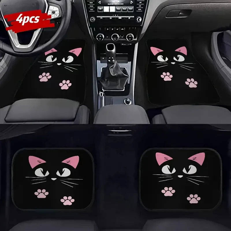 Cartoon Cat Black Floor Mat