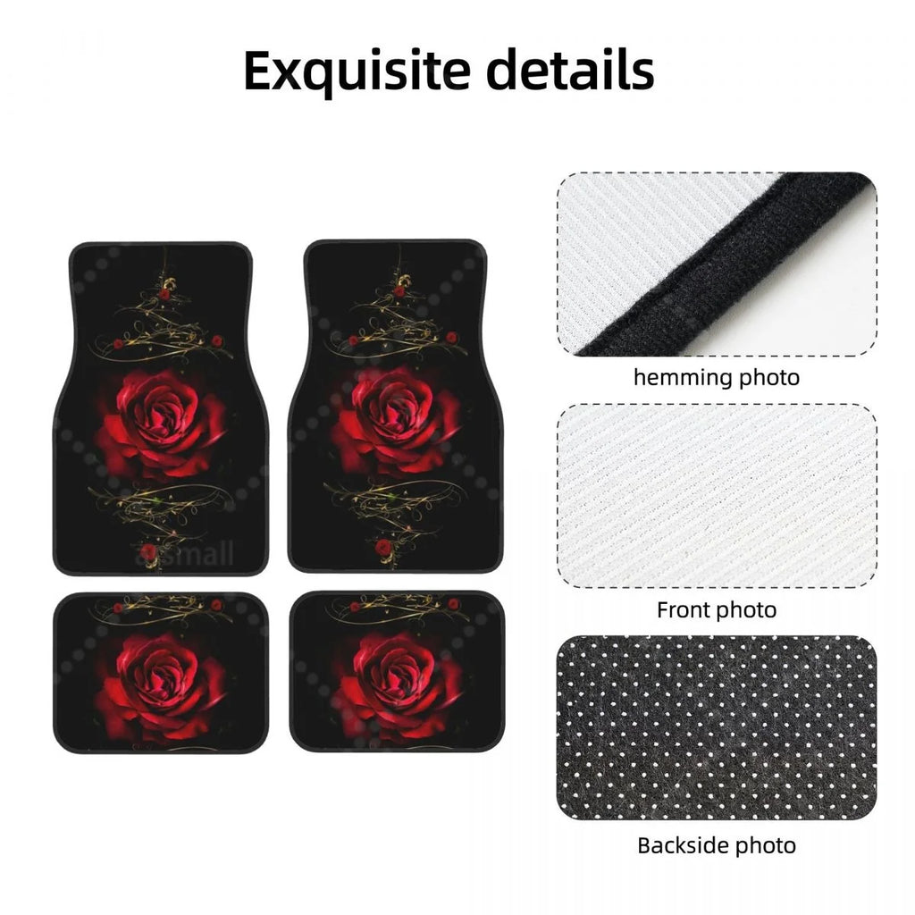 Rose Printed Car Floor Mats Set of 4 Pieces