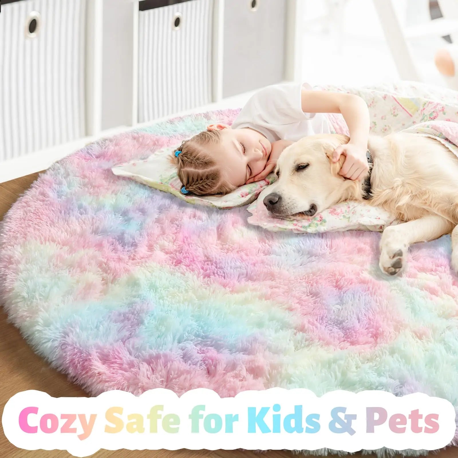 Rainbow Fluffy Round Floor Mat