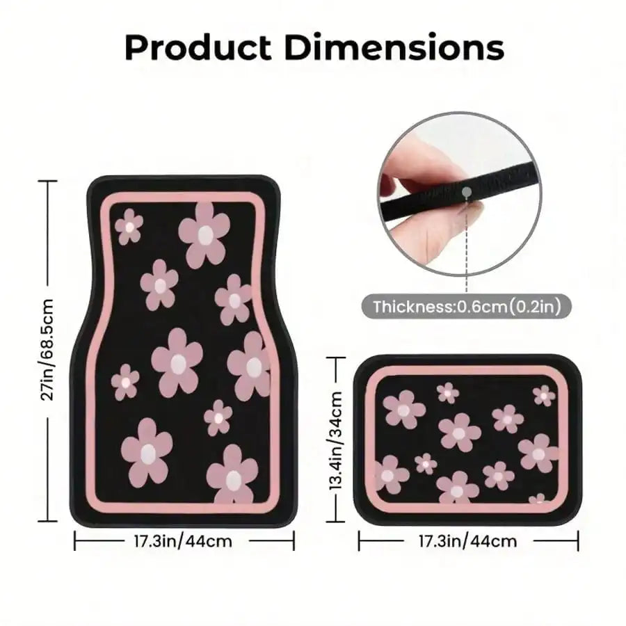 4pcs Car Floor Mats, Cute Pink Floral Design