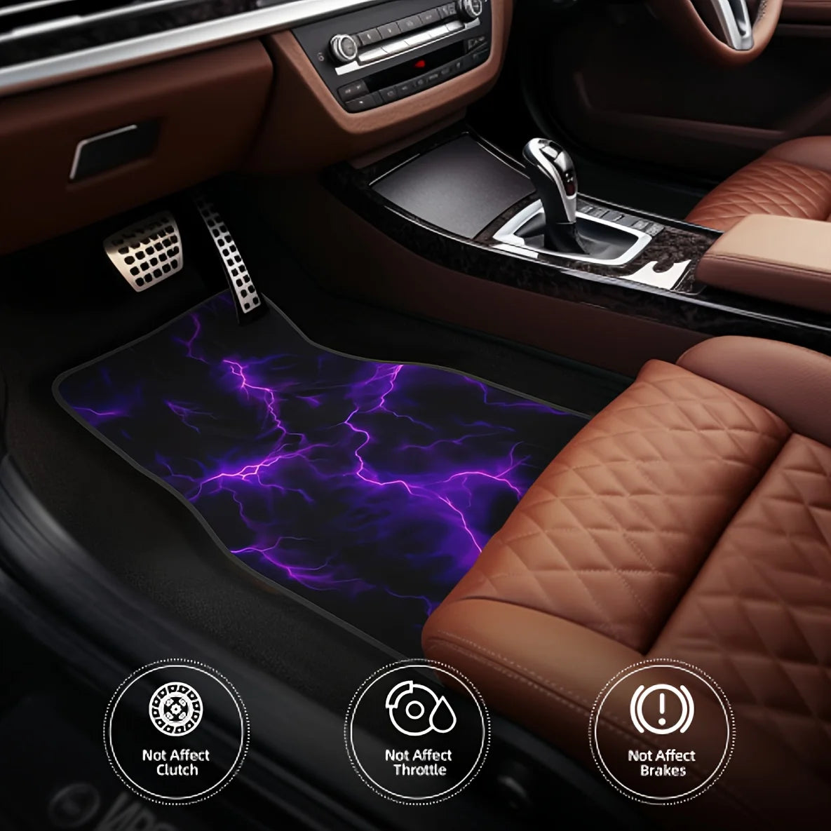 Purple Lightning Pattern Car Mats