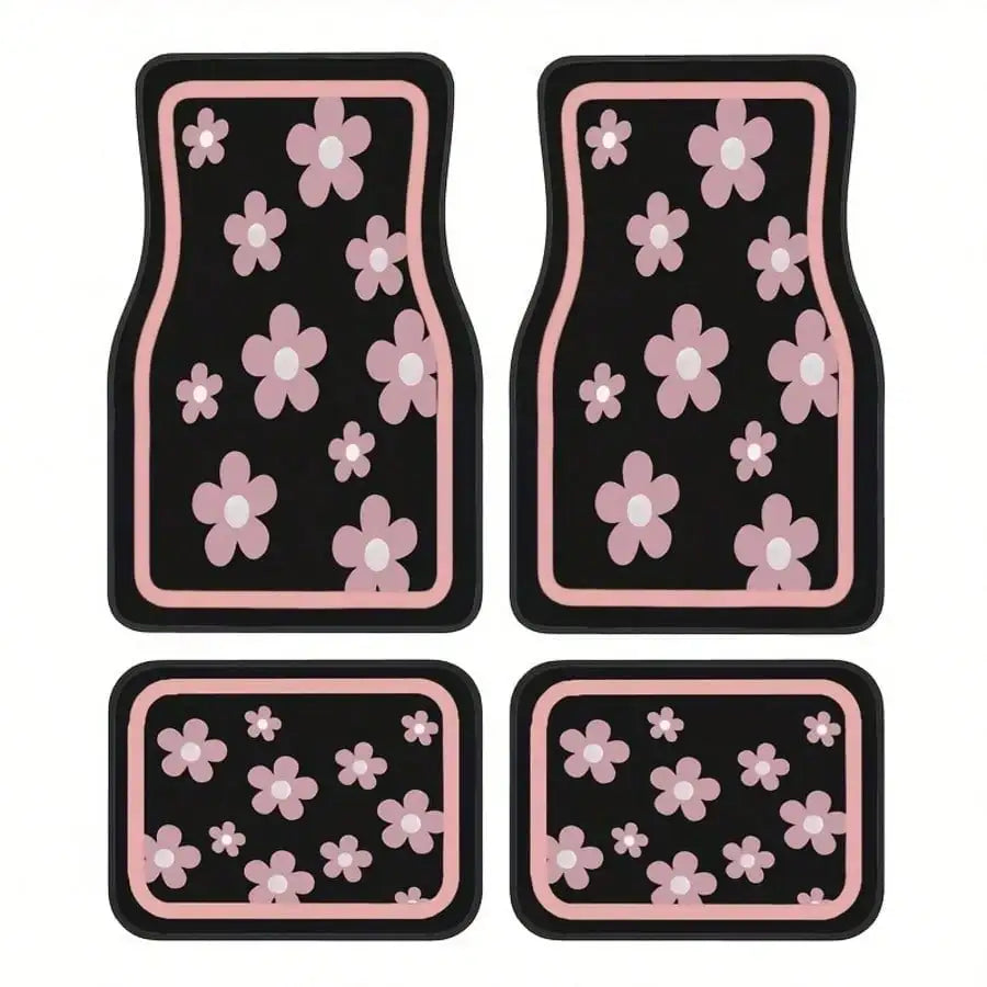 4pcs Car Floor Mats, Cute Pink Floral Design
