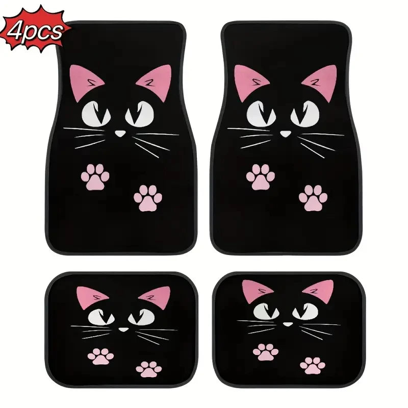 Cartoon Cat Black Floor Mat