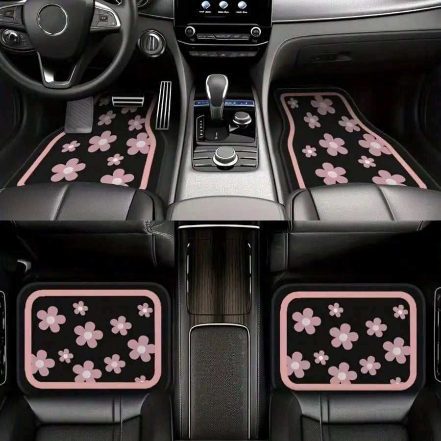 4pcs Car Floor Mats, Cute Pink Floral Design