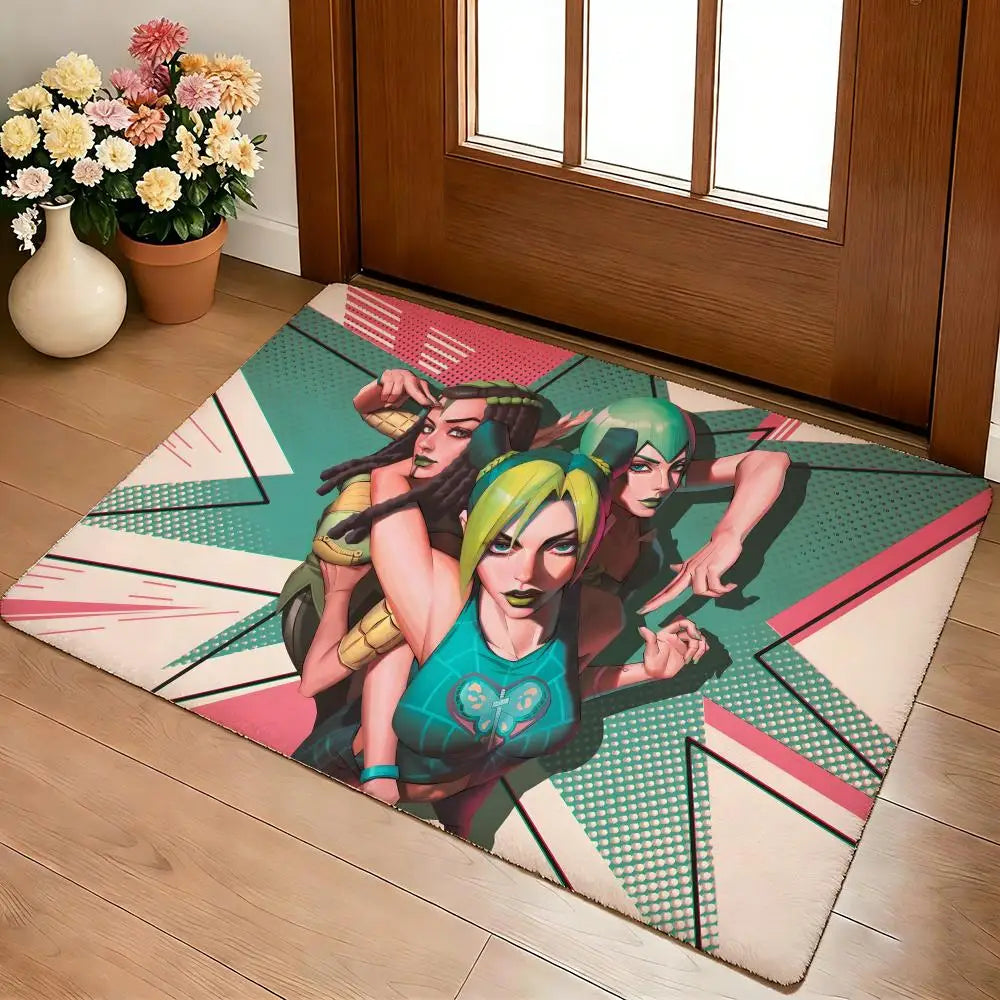 Anime A-J-J-JoJo B-Bizarre A-Adventure Floor Mat Cozy Flannel Soft Thick Non-Slip Mat for Living Room Bedroom Kitchen Decor Rugs