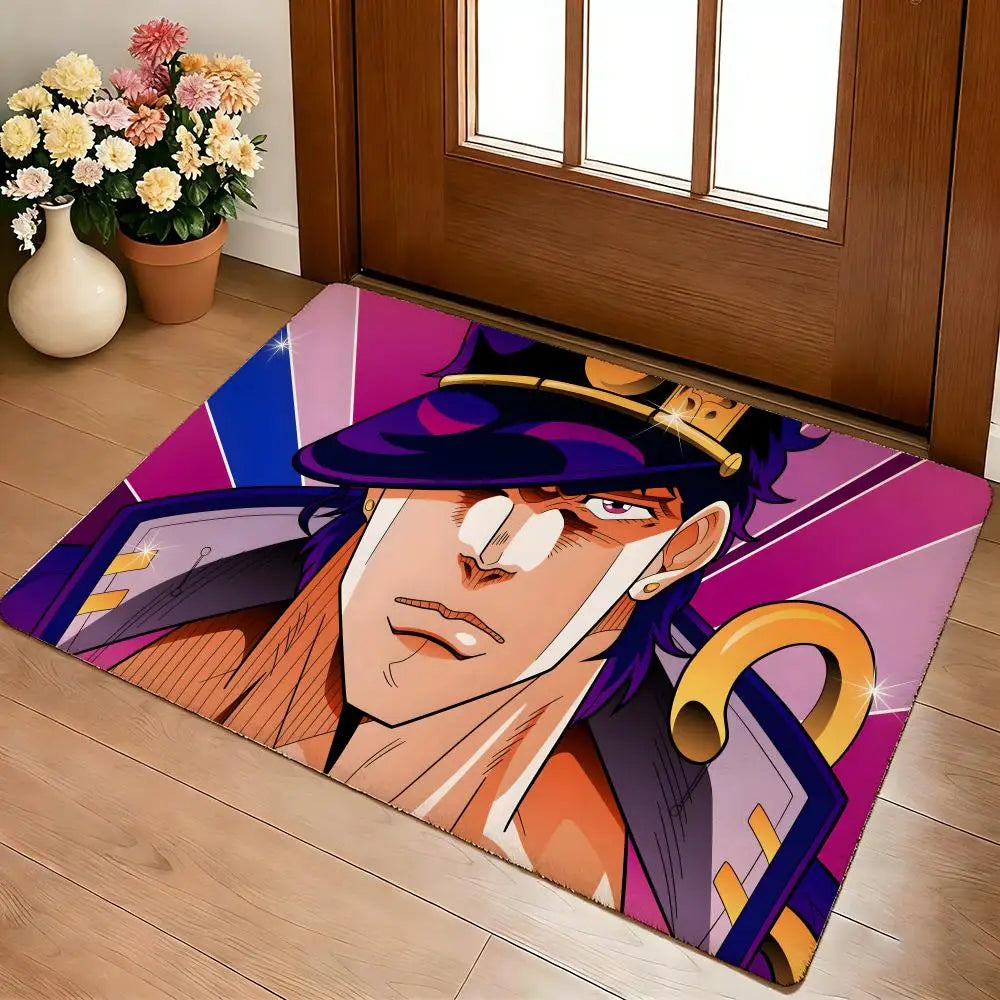 Anime A-J-J-JoJo B-Bizarre A-Adventure Floor Mat Cozy Flannel Soft Thick Non-Slip Mat for Living Room Bedroom Kitchen Decor Rugs