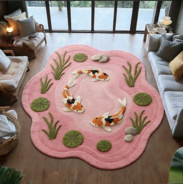 Fluffy Koi Fish Pattern Living room Rug