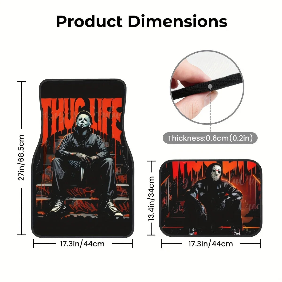 Set of 4 Universal Thug Life Design Floor Mats
