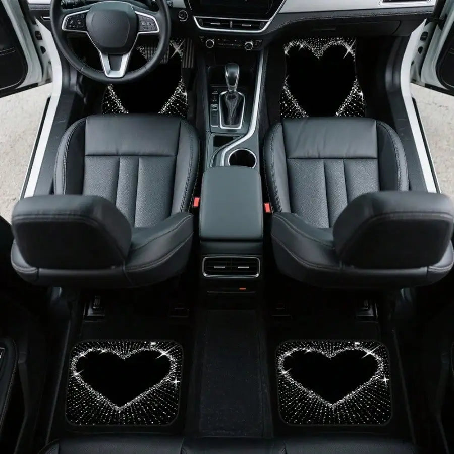 4pcs Car Floor Mats Black Heart