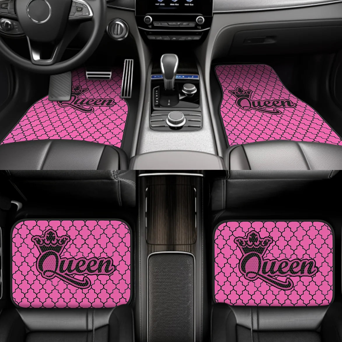 4pcs Pink Queen Crown Pattern Car Floor Mats