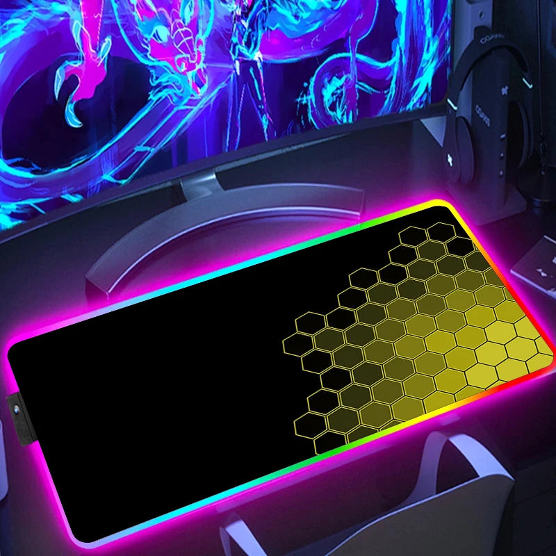 RGB Hexagon Gaming Mouse Pad Rug Desk Mat