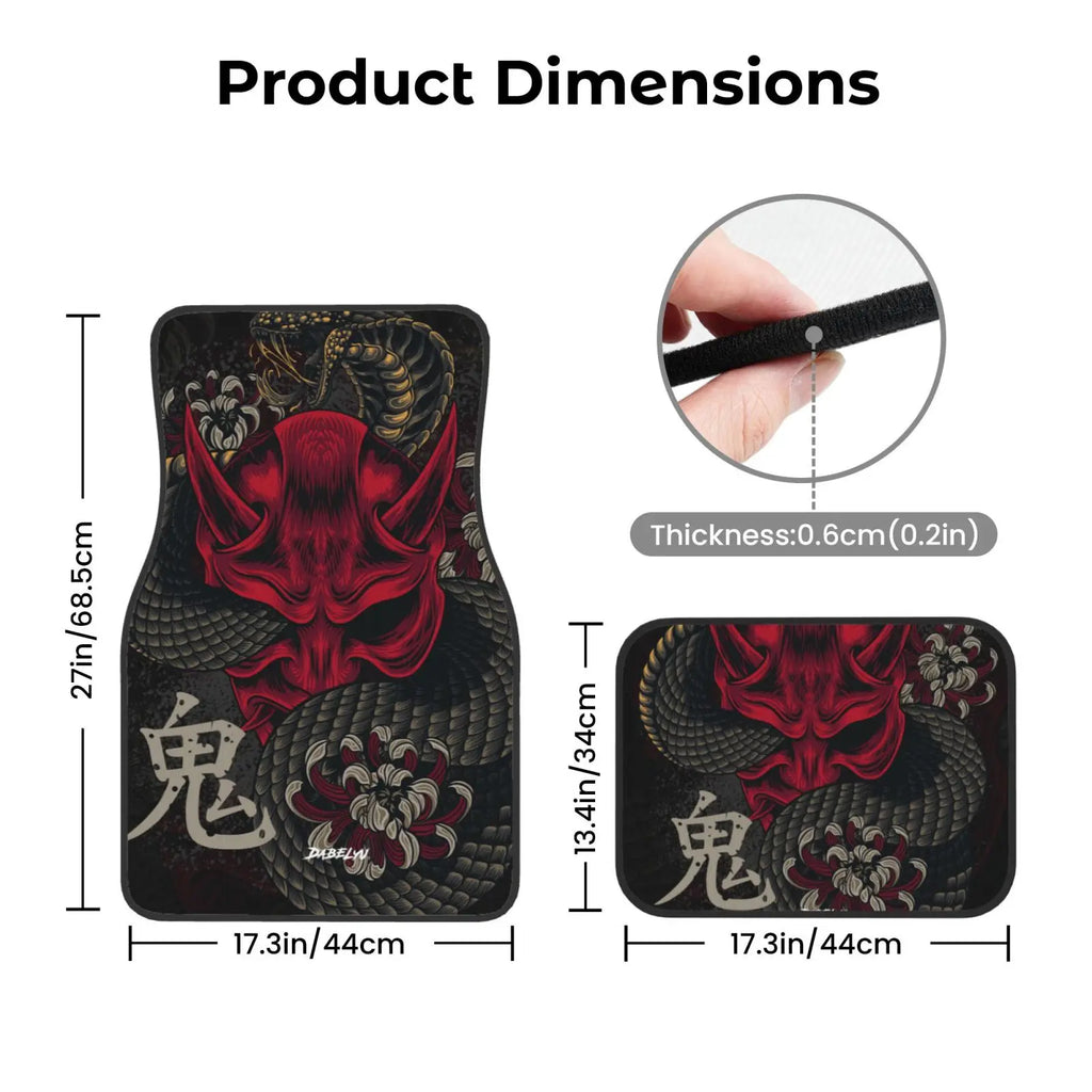 JAPANESE ART ONI MASK Snake Car Floor Mat