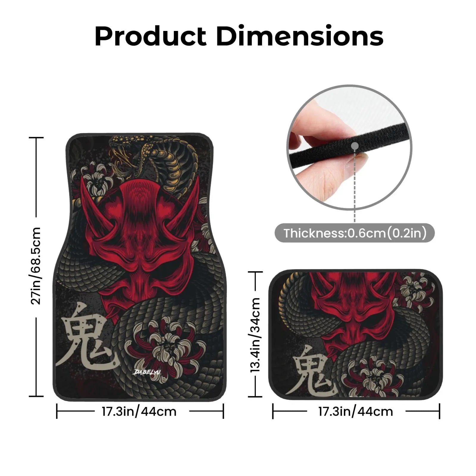 JAPANESE ART ONI MASK Snake Car Floor Mat