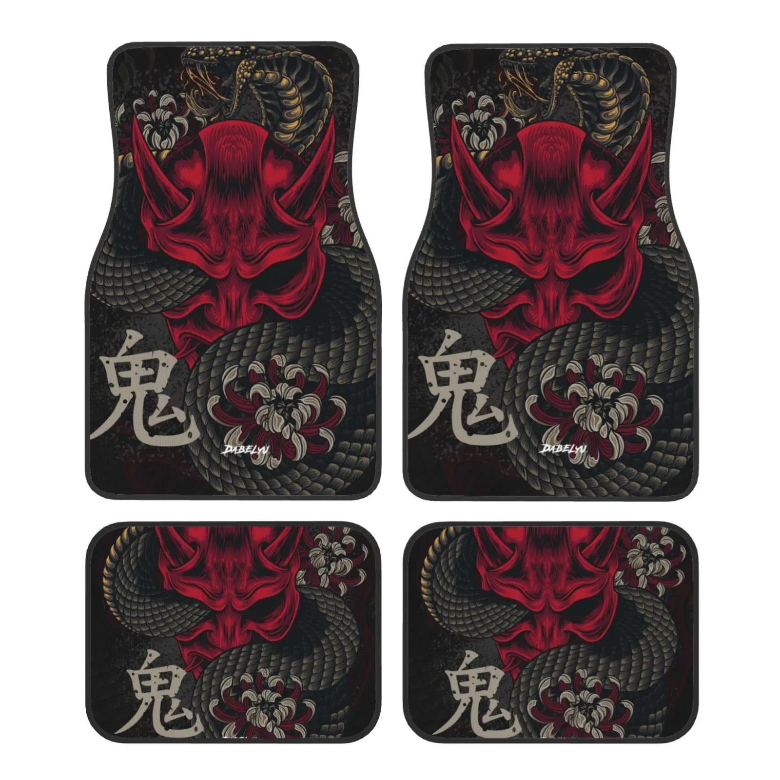 JAPANESE ART ONI MASK Snake Car Floor Mat