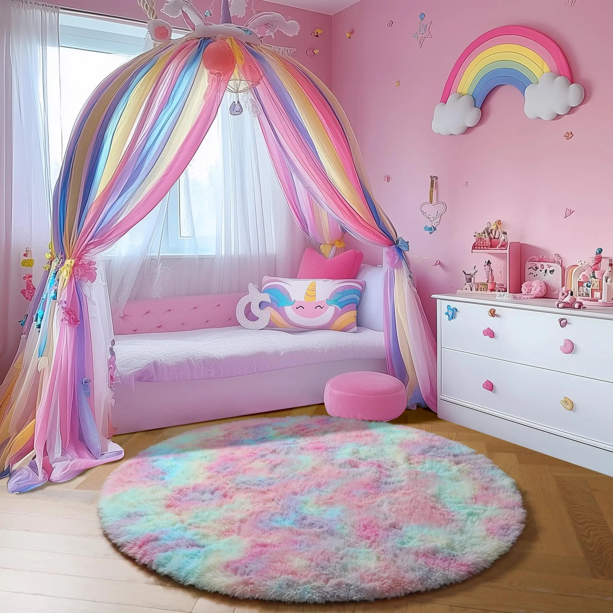 Rainbow Fluffy Round Floor Mat