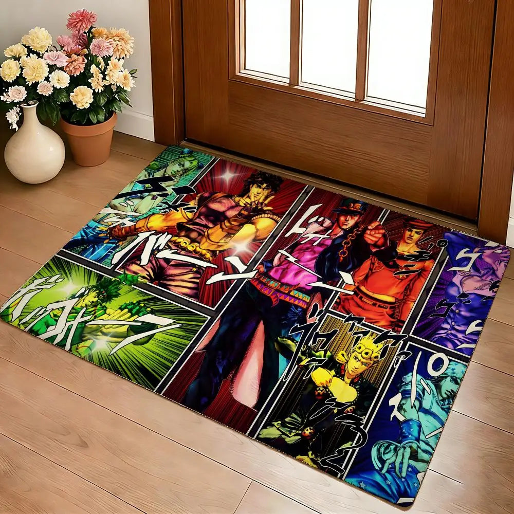 Anime A-J-J-JoJo B-Bizarre A-Adventure Floor Mat Cozy Flannel Soft Thick Non-Slip Mat for Living Room Bedroom Kitchen Decor Rugs