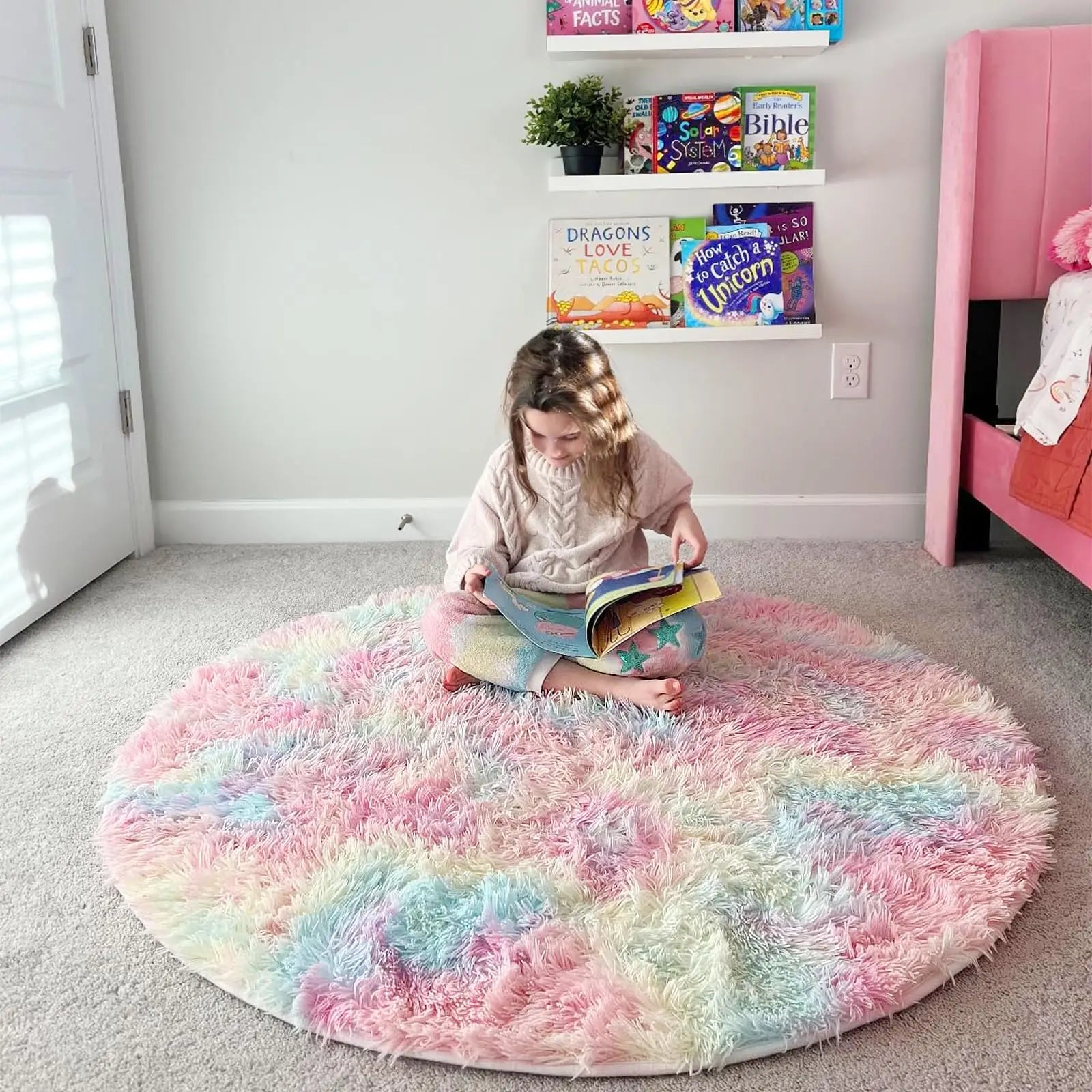 Rainbow Fluffy Round Floor Mat