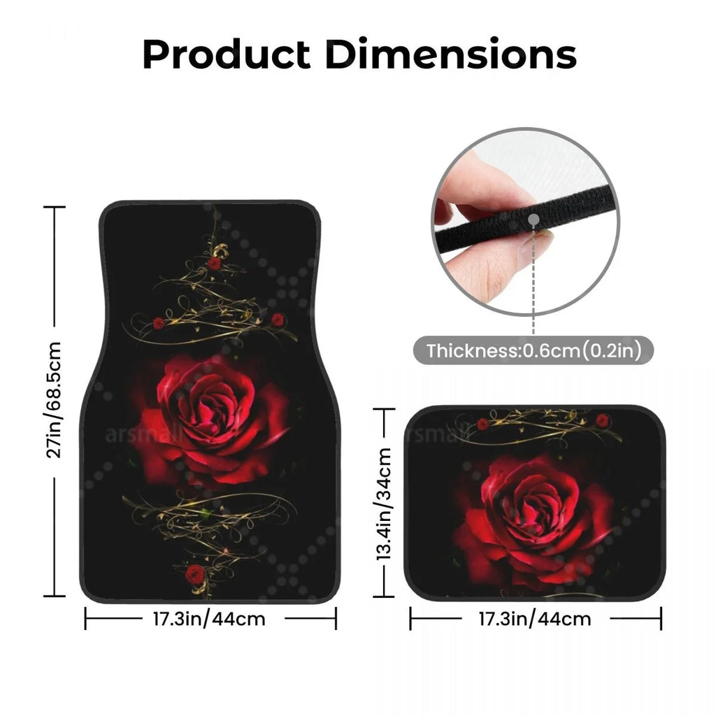 Rose Printed Car Floor Mats Set of 4 Pieces