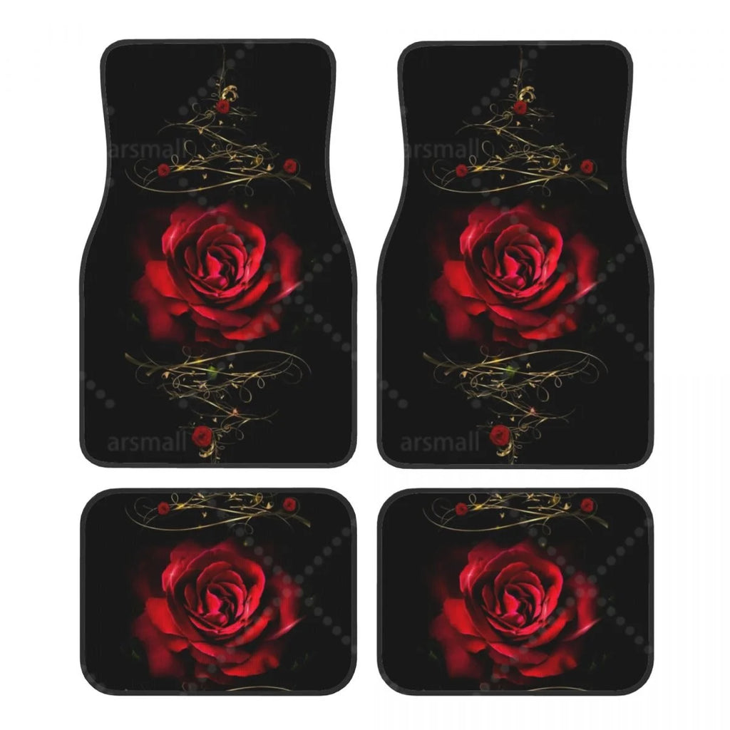 Rose Printed Car Floor Mats Set of 4 Pieces
