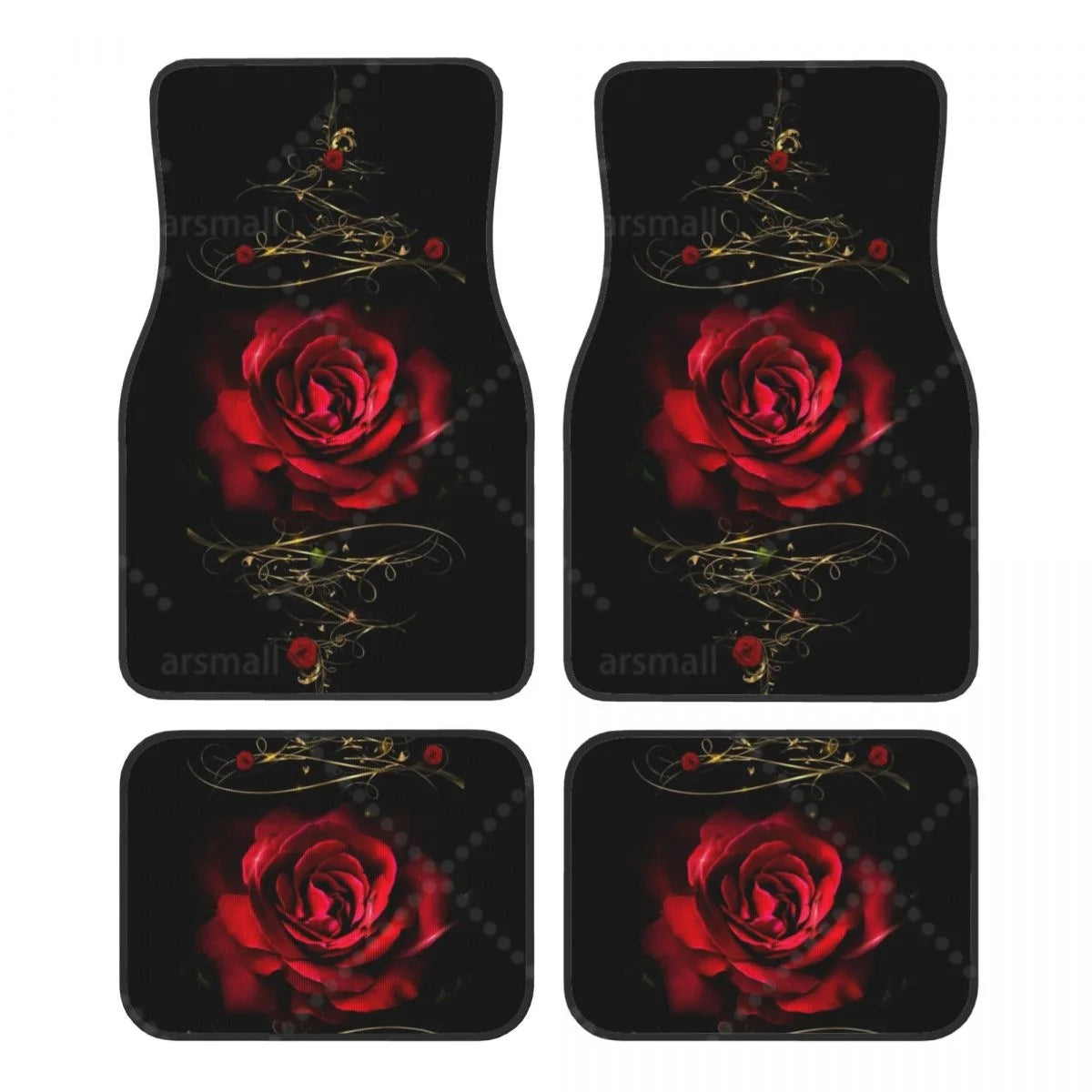 Rose Printed Car Floor Mats Set of 4 Pieces
