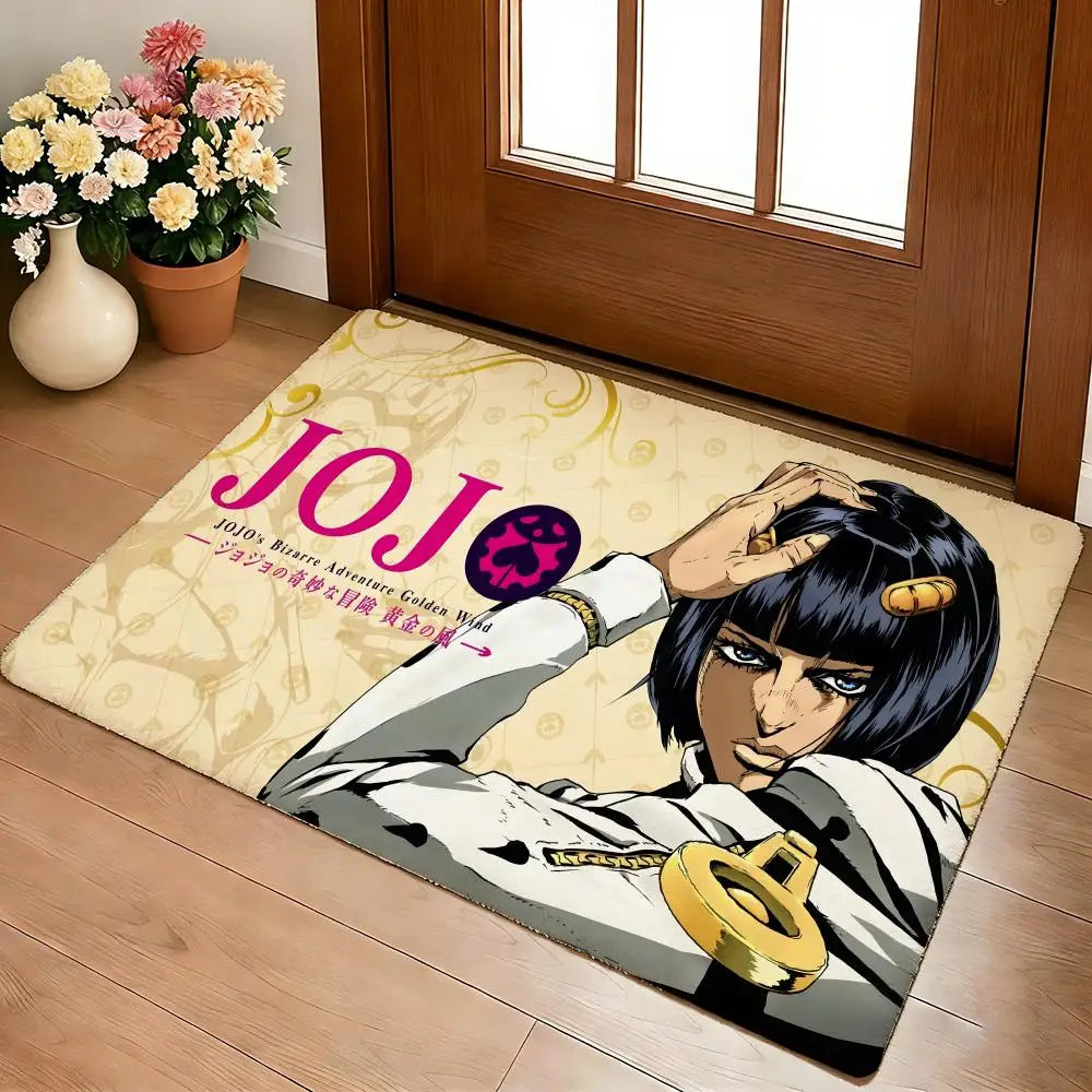 Anime A-J-J-JoJo B-Bizarre A-Adventure Floor Mat Cozy Flannel Soft Thick Non-Slip Mat for Living Room Bedroom Kitchen Decor Rugs
