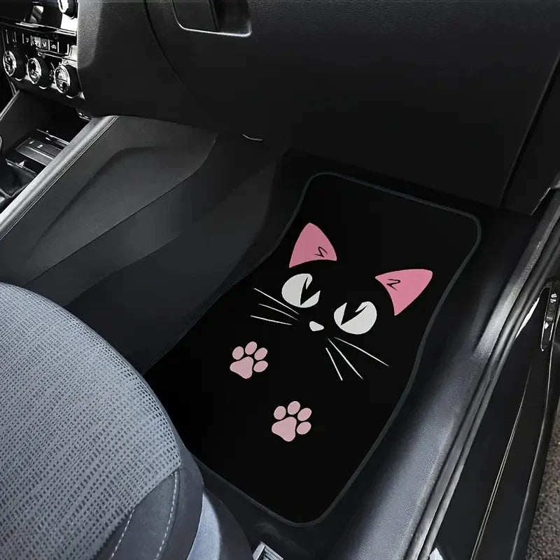 Cartoon Cat Black Floor Mat