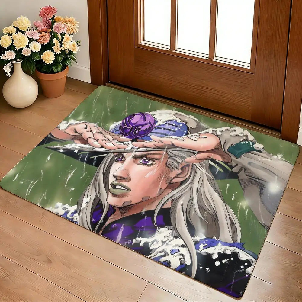 Anime A-J-J-JoJo B-Bizarre A-Adventure Floor Mat Cozy Flannel Soft Thick Non-Slip Mat for Living Room Bedroom Kitchen Decor Rugs