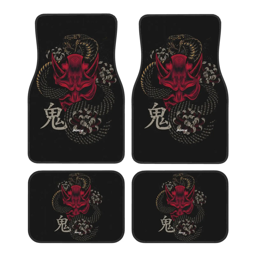 JAPANESE ART ONI MASK Snake Car Floor Mat