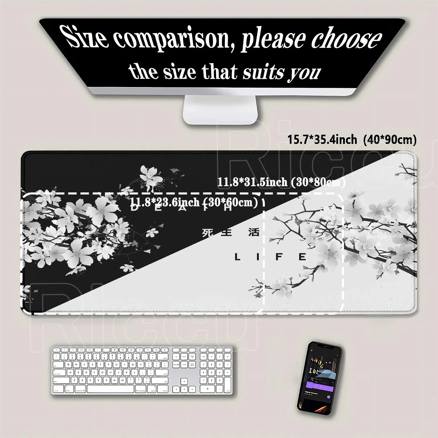 Life and Death Black and White Desk Mat