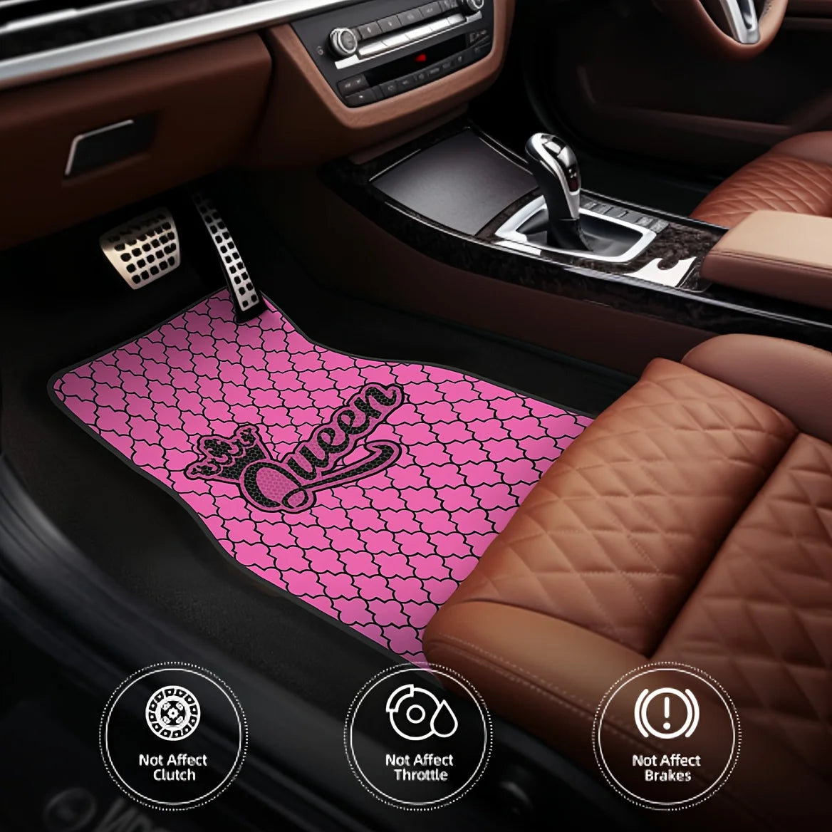 4pcs Pink Queen Crown Pattern Car Floor Mats