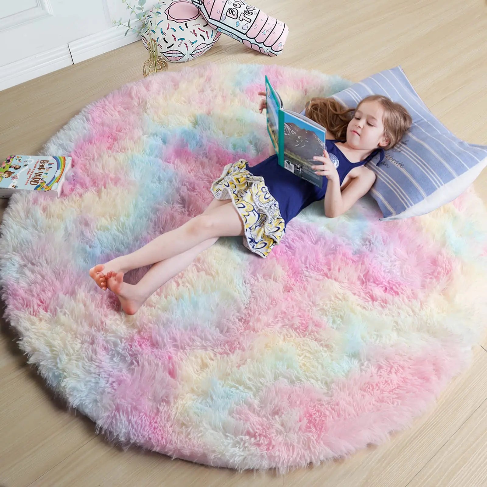 Rainbow Fluffy Round Floor Mat