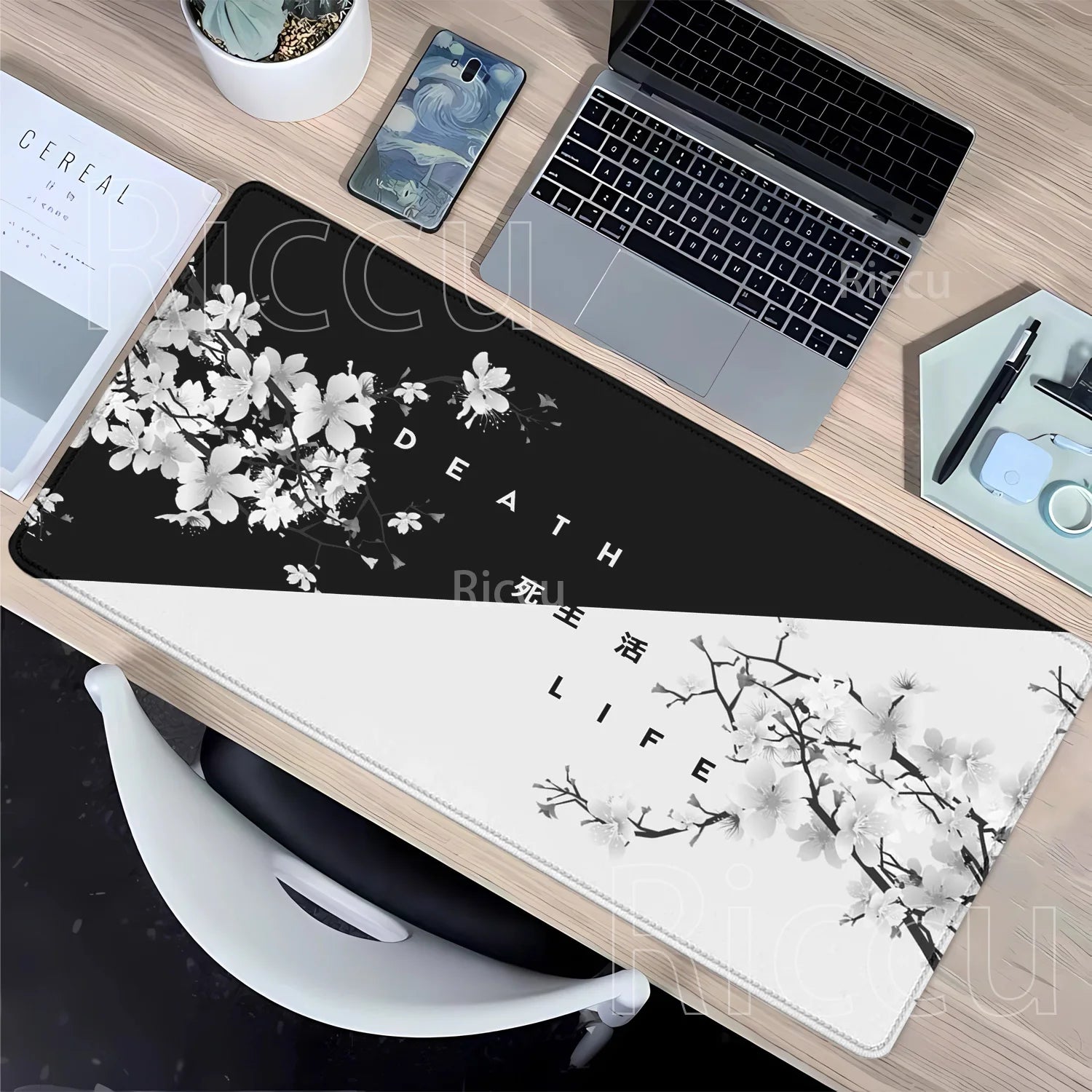 Life and Death Black and White Desk Mat