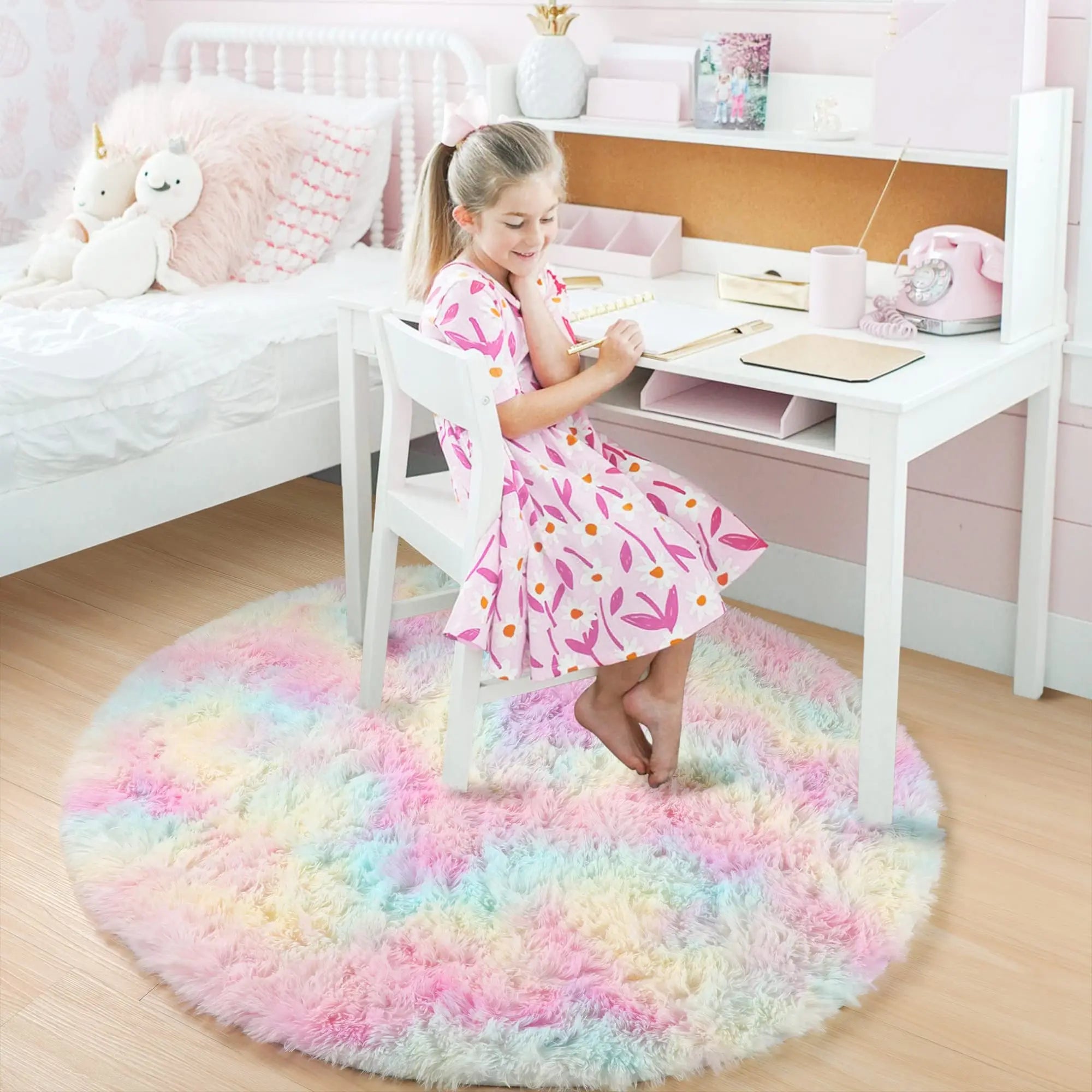 Rainbow Fluffy Round Floor Mat