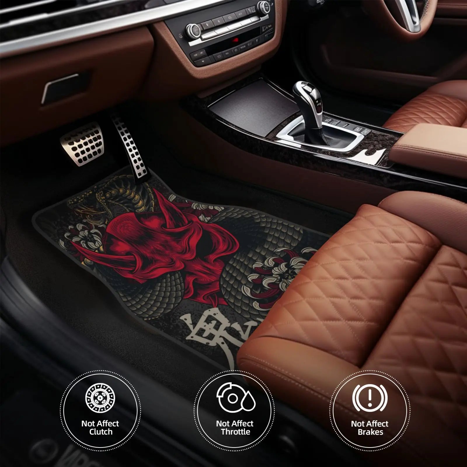 JAPANESE ART ONI MASK Snake Car Floor Mat