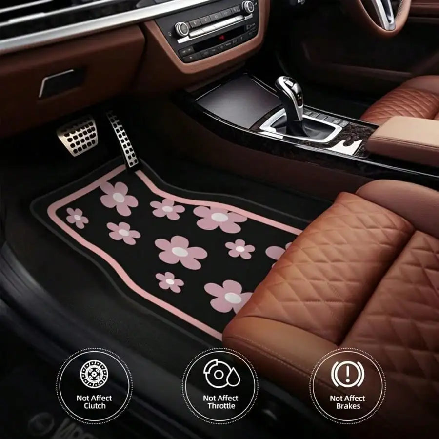 4pcs Car Floor Mats, Cute Pink Floral Design