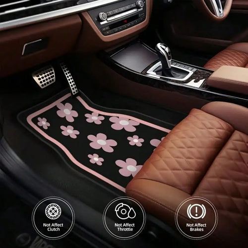 4pcs Car Floor Mats, Cute Pink Floral Design