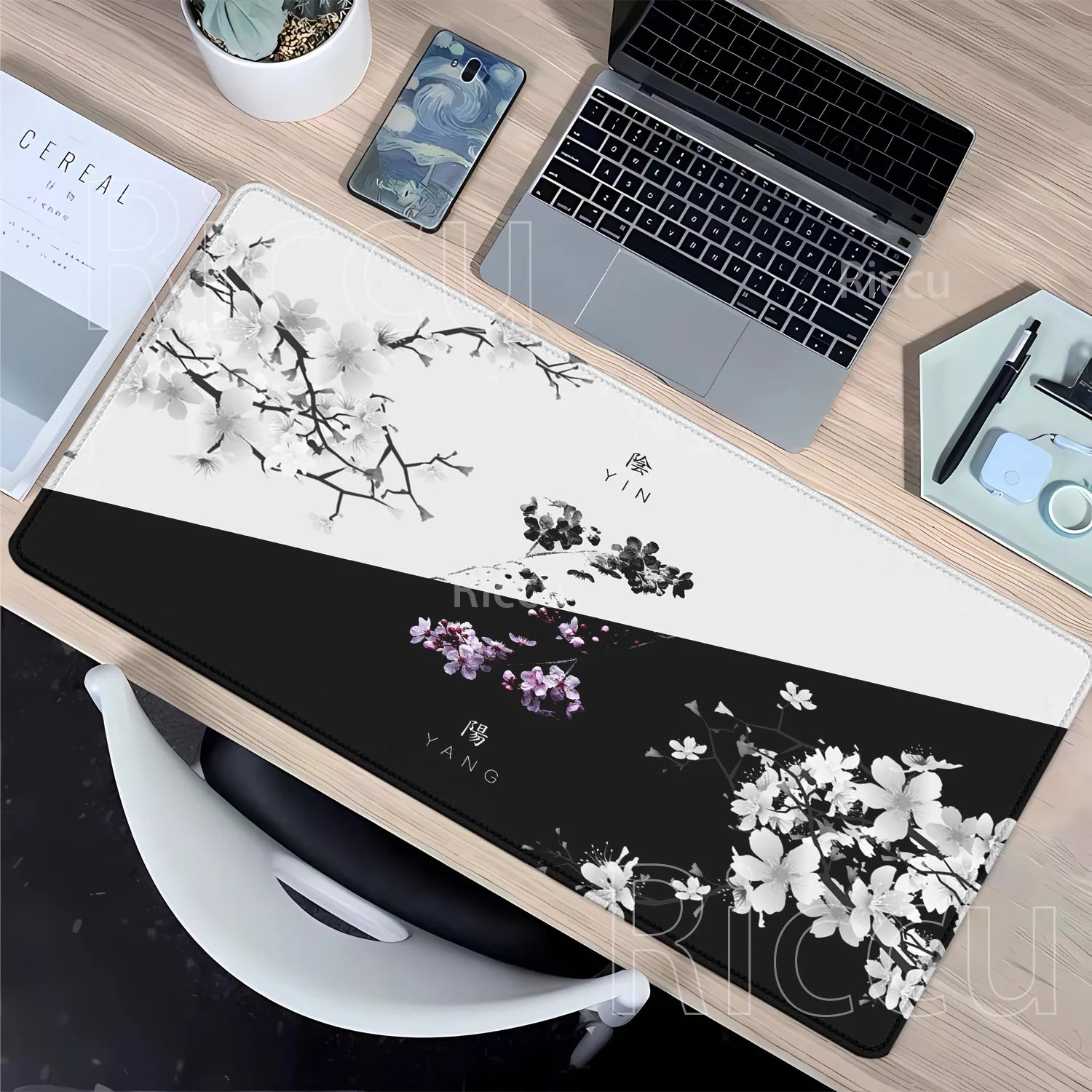 Life and Death Black and White Desk Mat