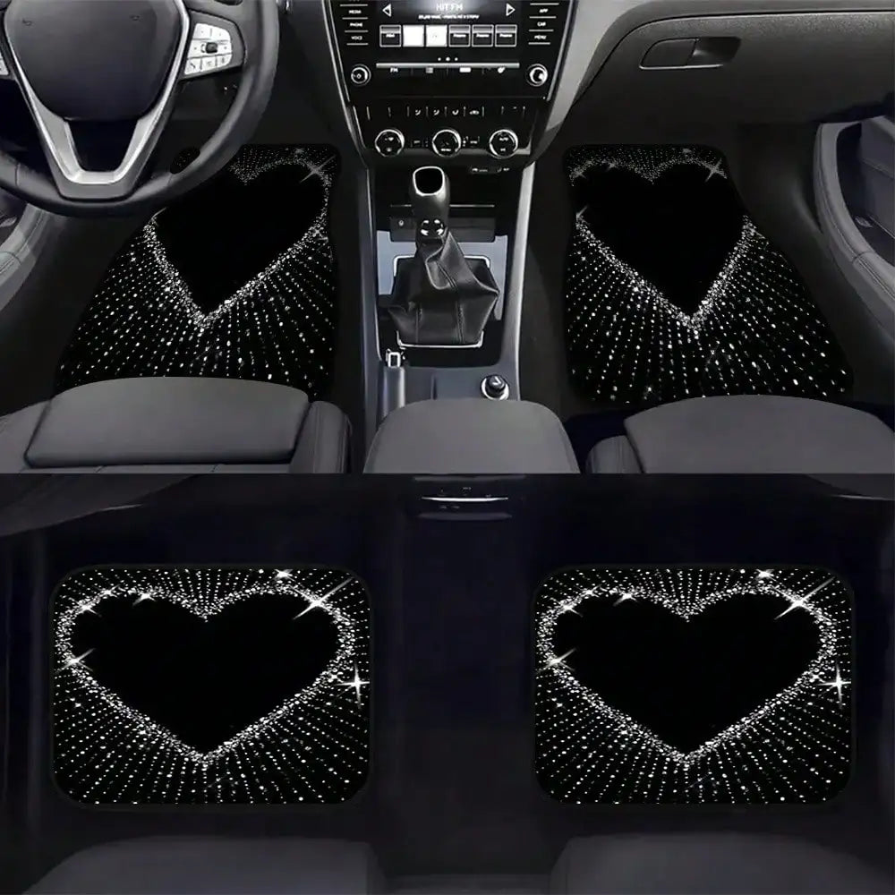 4pcs Car Floor Mats Black Heart