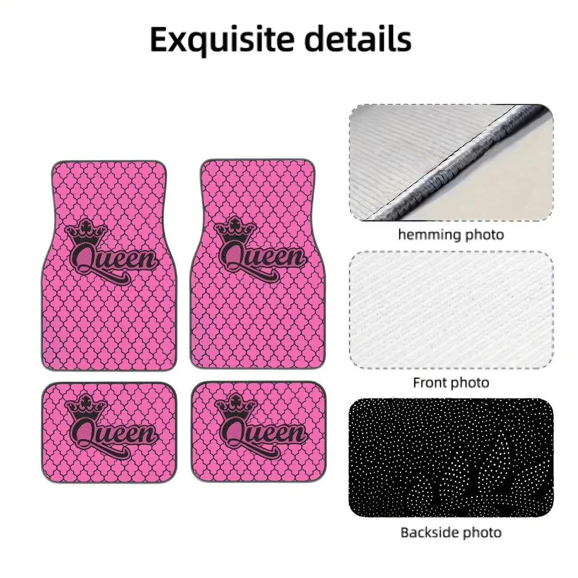 4pcs Pink Queen Crown Pattern Car Floor Mats
