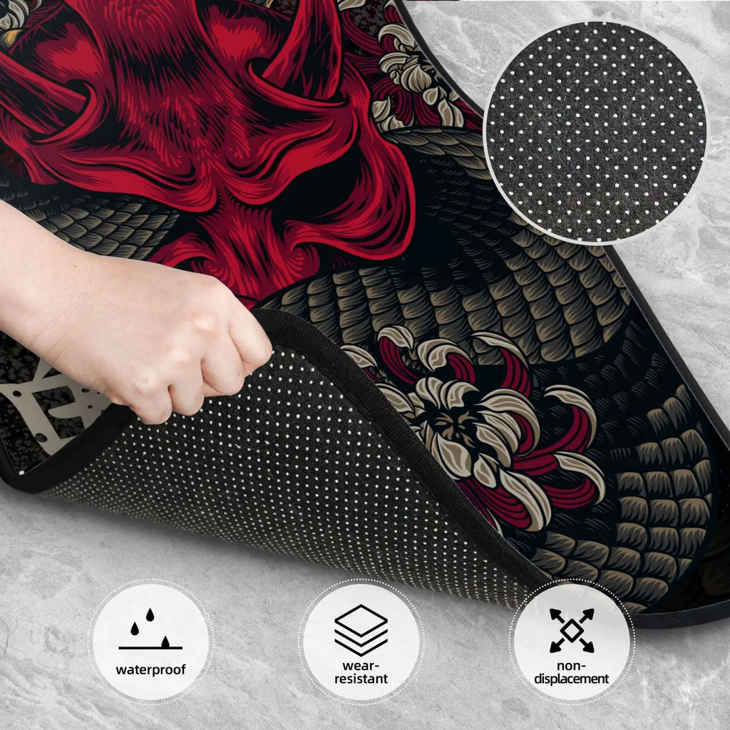 JAPANESE ART ONI MASK Snake Car Floor Mat
